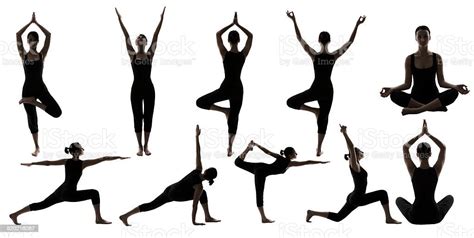 yoga poses woman silhouette people sport gymnastics figures white