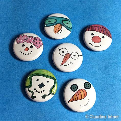 snowman magnets or pins set snowmen pinback button or