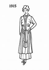 Fashion 1915 Dress Drawing History Era 1914 Sketches Coloring Silhouettes Line Silhouette Drawings 1920 Costumes Small Pages sketch template