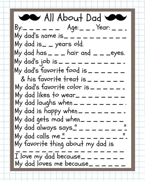 diy fathers day questionnaire    mom  printable dad