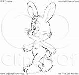 Rabbit Coloring Outline Illustration Upright Walking Royalty Clip Bannykh Alex Clipart sketch template
