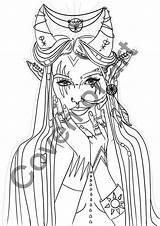 Colouring Horns Warrior Elven Goddess sketch template