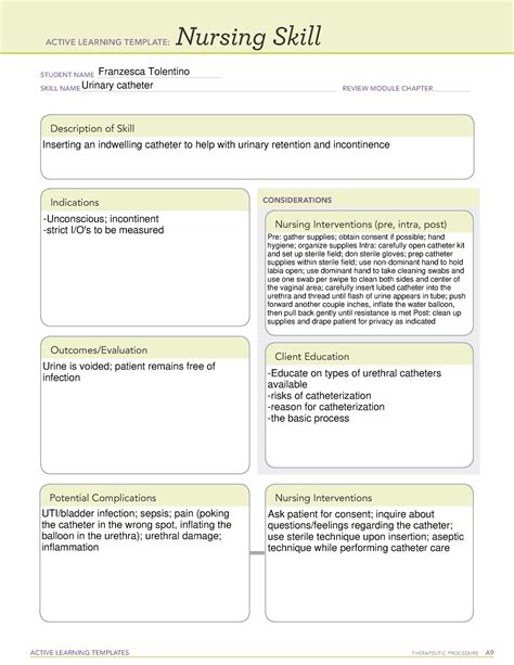 active learning template nursing skill form urinarycatheter active