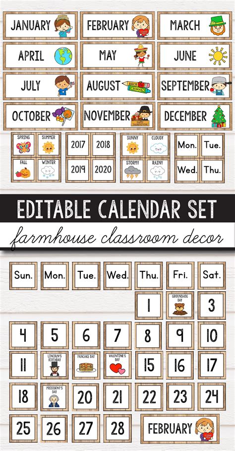classroom calendar display  preschool primary middle