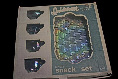 Iridescent Snack Set Trays And Cups Federal Glass Colonial Pattern