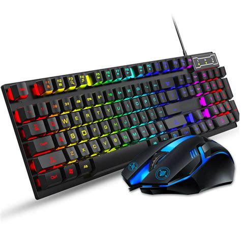 keyboard  mouse set combo wired rgb backlit computer keyboard