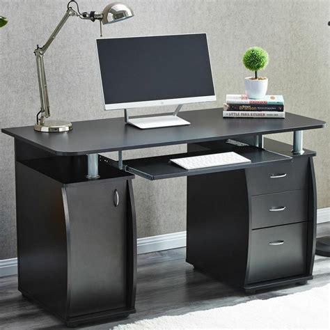 ktaxon black  drawers computer desk black study workstation office