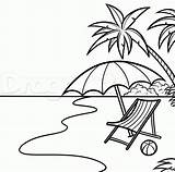Beach Drawing Drawings Draw Umbrella Coloring Scene Cartoon Clipart Pages Kids Sketches Scenes Step Painting Easy Tropical Doodle Summer Clip sketch template