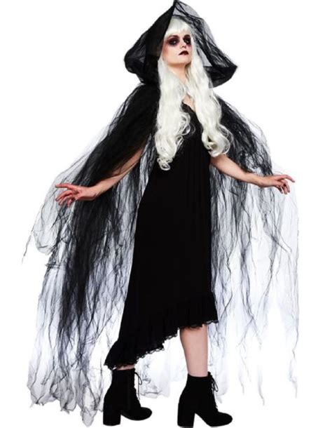 ladies black gothic temptress cape witch halloween fancy dress costume