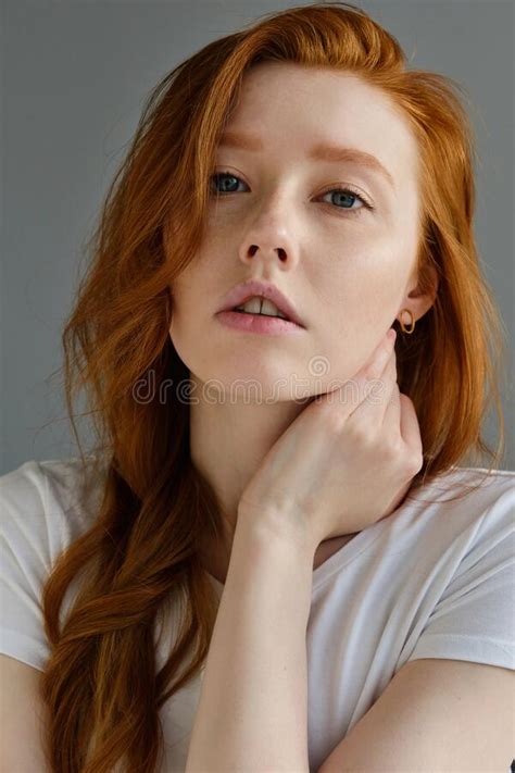 Portrait Of Tender Natural Beautiful Redhead Girl Stock