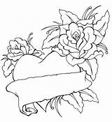 Coloring Roses Hearts Pages Banner sketch template