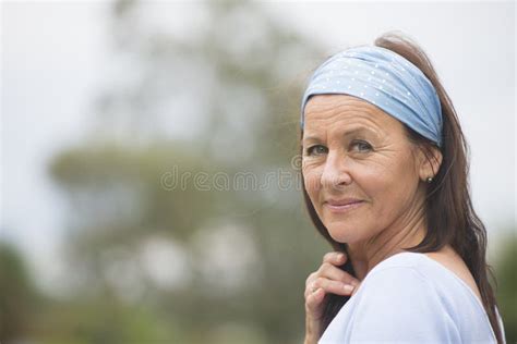 attractive friendly happy mature woman outdoor stock image image of