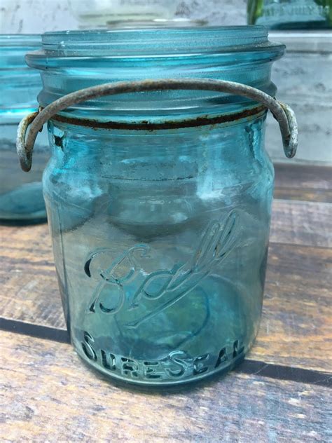 1920s antique blue glass pint fruit jar canning jar wire bale etsy