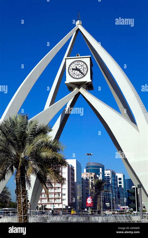 dubai clock tower stock photo alamy