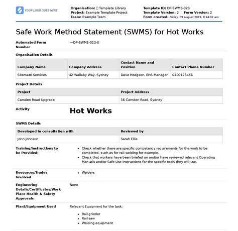 safe work method statement template  swms templates porn sex picture