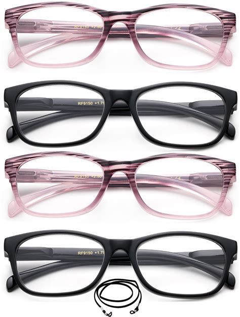 4 Packs Women Reading Glasses Pink And Black With Lanyard
