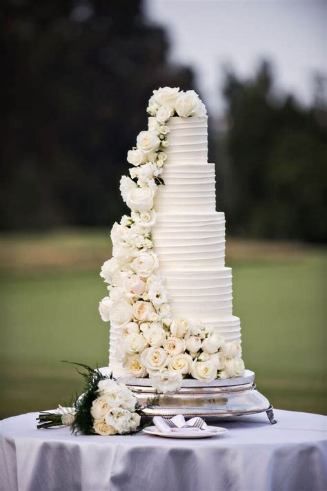 Wedding Cake Design A Grand All White Cascade White Flowers