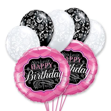 happy birthday pink and black mylar balloon bouquet helium