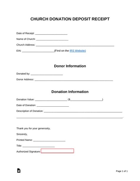 printable church donation receipt template
