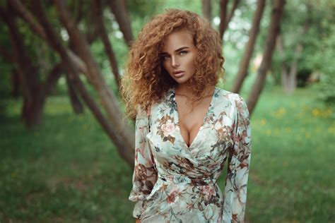 wallpaper brunette women outdoors long hair curly hair cleavage
