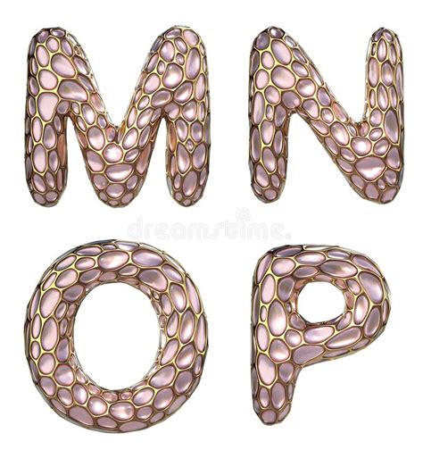Realistic 3d Letters Set M N O P Made Of Gold Shining Metal Letters
