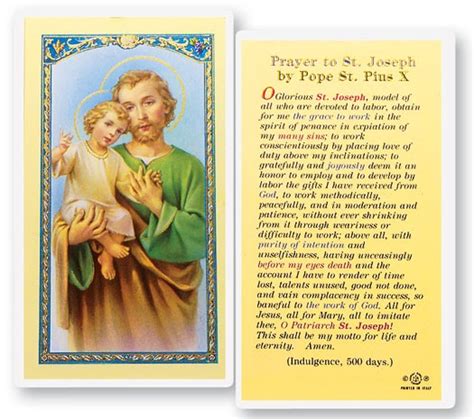 st joseph prayer  pius  laminated prayer cards  pack