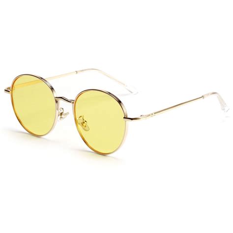 yellow lens retro metal circle round frame sunglasses round frame