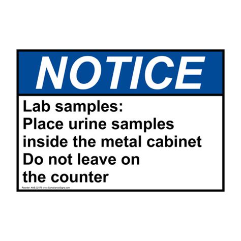 notice sign lab samples place urine samples  ansi