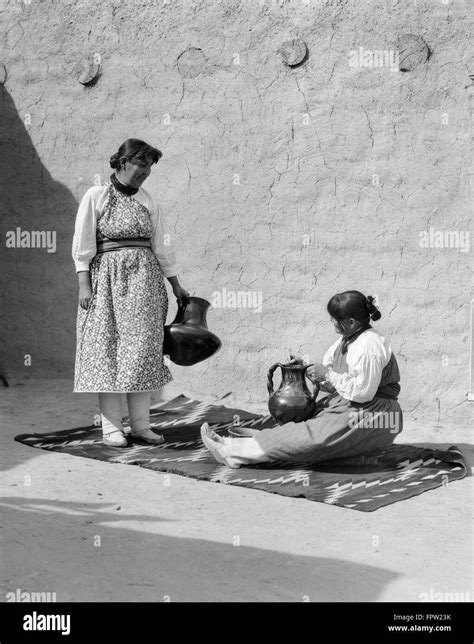 1930s Two Native American Indian Women Finishing Pottery Santa Clara