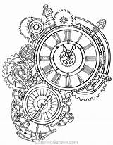 Steampunk Coloring Clock Pages Drawing Wall Adult Printable Adults Coloringgarden Gears Kids Color Tattoo Coloringpagesonly Colouring Drawings Gothic Getdrawings Sheets sketch template