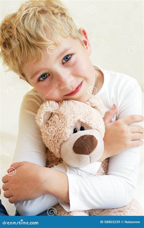 cute  boy hugs  teddy bear stock image image   funny