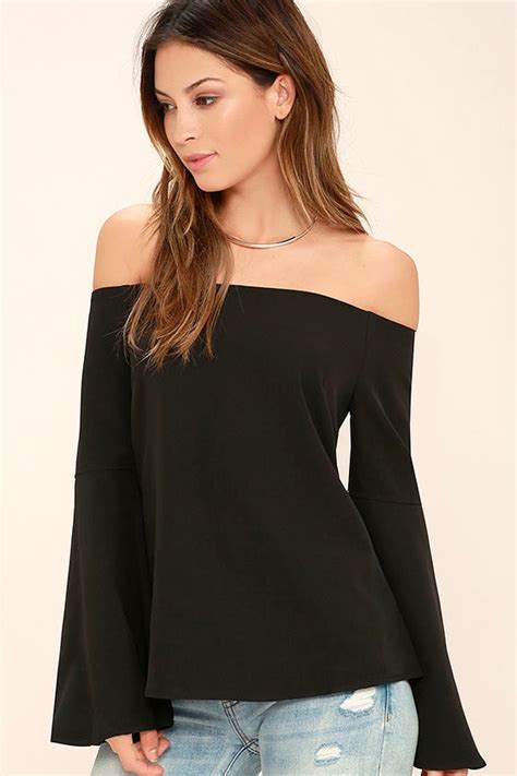 Chic Black Top Long Sleeve Top Off The Shoulder Top 34 00