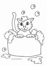 Cat Coloring Pages Bath Print Taking Kitten Funny Clipartqueen sketch template
