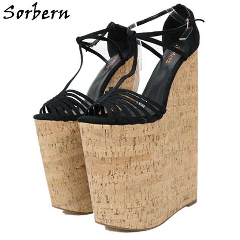 sorbern 12 inch heel wedges women sandals cross dressers t strap peep