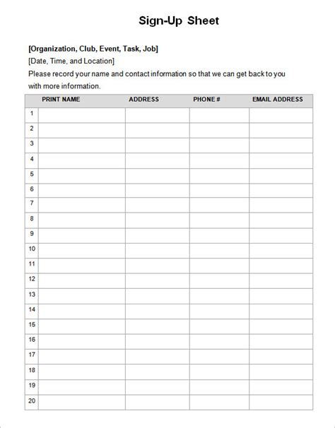 sample sign  sheet templates   ms word apple pages