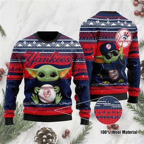 baby yoda  york yankees  printed ugly christmas sweater robinplacefabrics