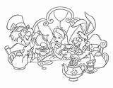 Alice Coloring Wonderland Tea Pages Party Popular sketch template
