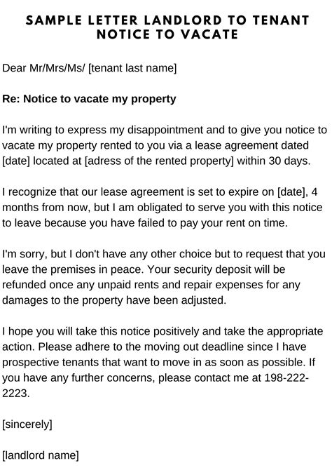 notice  landlord  vacate sample letter notice  vacate