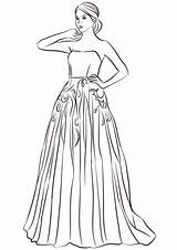 Coloring Dress Pages Prom Long Strapless Dresses Drawing Printable Girls Girl Gown Fashion Kids Book Template Sketch Games sketch template