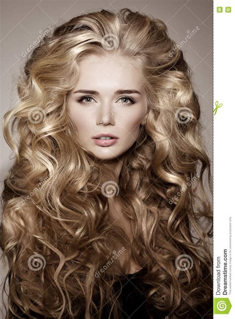 Model With Blonde Long Hair Waves Curls Hairstyle Hair