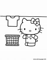 Kitty Coloring Doing Laundry Hello Pages Printable sketch template
