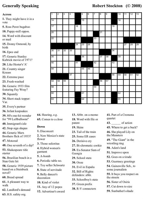 easy printable crossword puzzles  adults easy printable