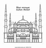 Mosque Blue Turkey Sultanahmet Istanbul Camii Vector Islamic Outline Middle Architecture East sketch template
