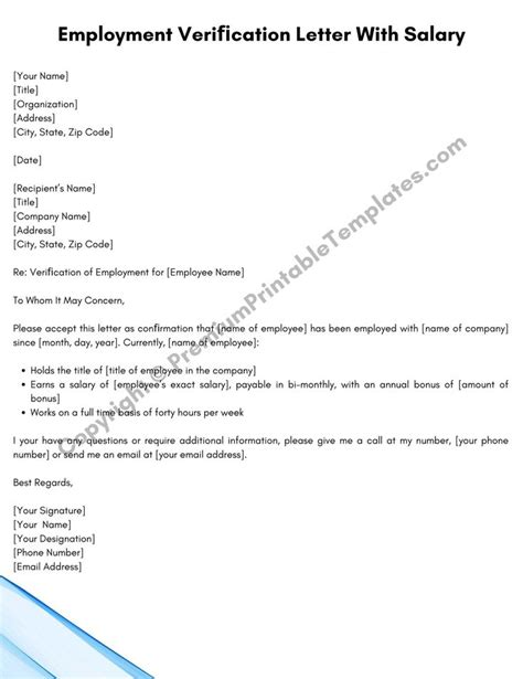 employment verification letter  salary pack   lettering