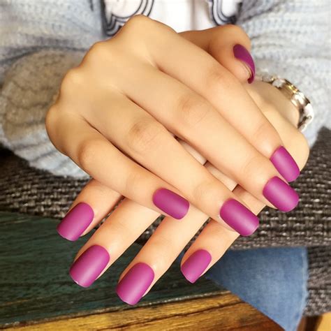 pcs matte dark purple false nail full acrylic artificial nails tips nep nagels fake nails