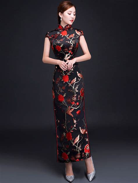 Woven Floral Qipao Cheongsam Evening Dress Cozyladywear