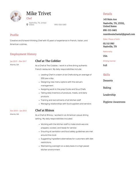 full guide chef resume  samples  word