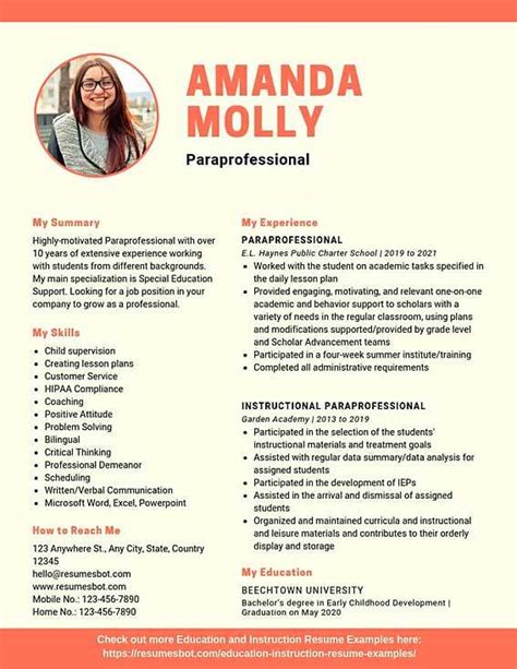 paraprofessional resume samples templates pdfdoc  rb