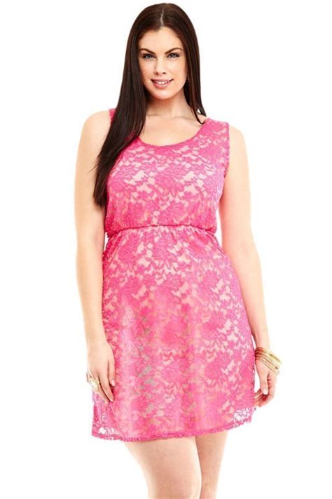 Sexy Pink Lace Sleeveless Plus Size Skater Dress Online