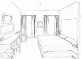 Drawing Perspective Point Easy Room Bedroom Bed Cartoon Drawings Simple House Two Pencil Dimensional Living Inside Eye Sketch Floor Interior sketch template